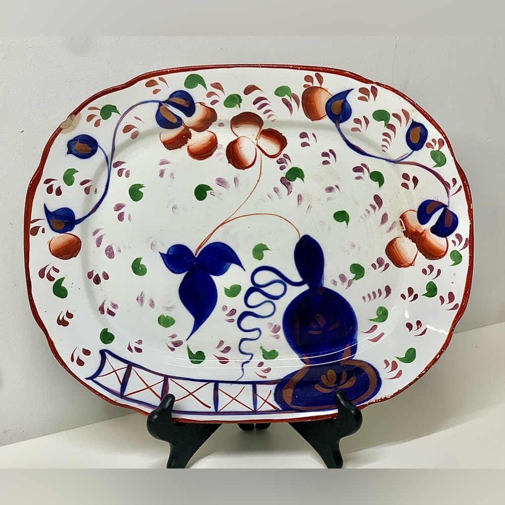 19th Century Antique Gaudy Welsh Oyster Pattern Allertons Marked Serving Platter